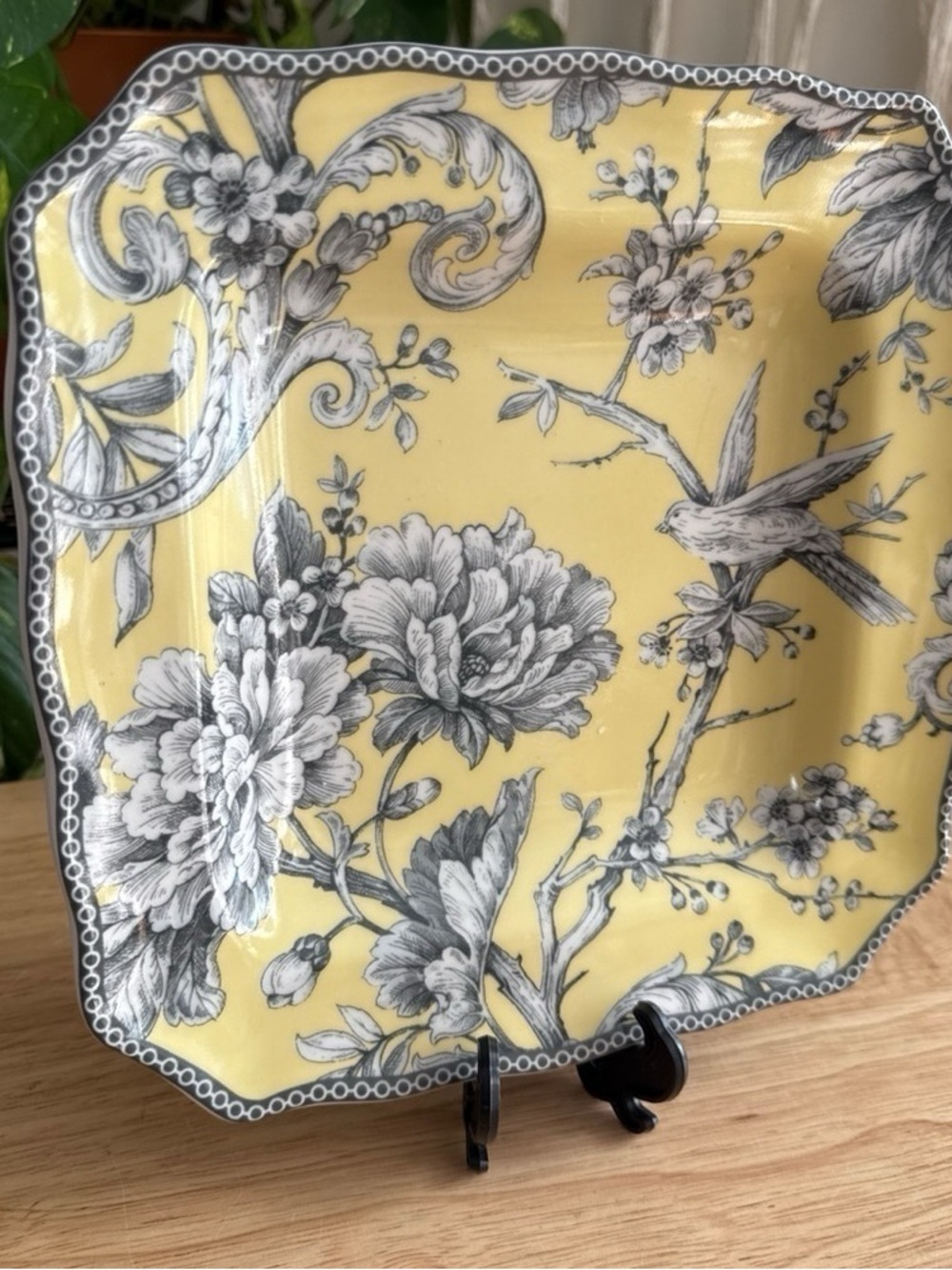 222 Fifth Adelaide Yellow Porcelain 8.5” Toile Floral Salad Plate Set of 2 - Picture 3 of 6